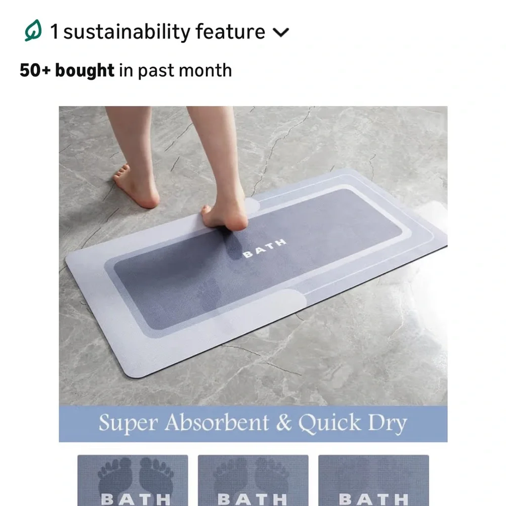 Blue 'Bath' Non-Slip Rectangular Bath Mat